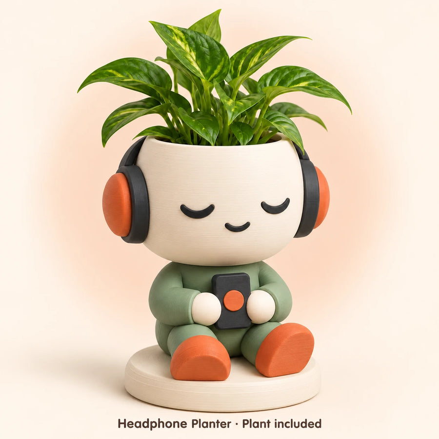 Headphone Planter with its artificial plant, plant included