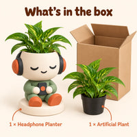What's in the box: 1 Headphone Planter and 1 artificial plant